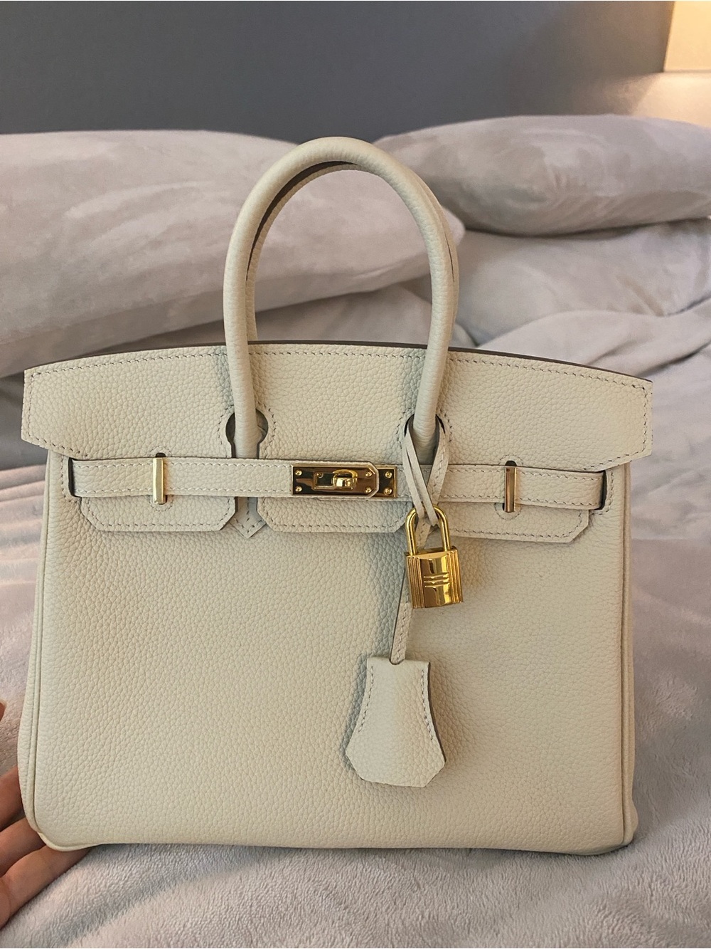 25cm cream ivory Togo leather ghw top handle handbag